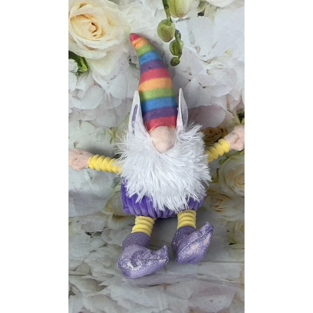 Gnome Plush Rainbow Bunny Ears Stuffed Toy MTY INTERNATIONAL Shelf Sitter Purple